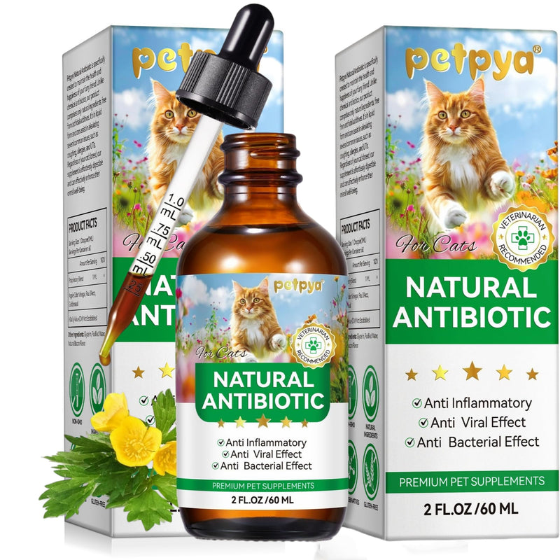 Antibiotics for Cats, Natural Antibiotics for Cats, Cat Antibiotics for Infection Supports Immune & Cats Allergy Relief, Cat Multivitamin UTI Drops Natural Supplement for All Ages & Breeds-2PCS