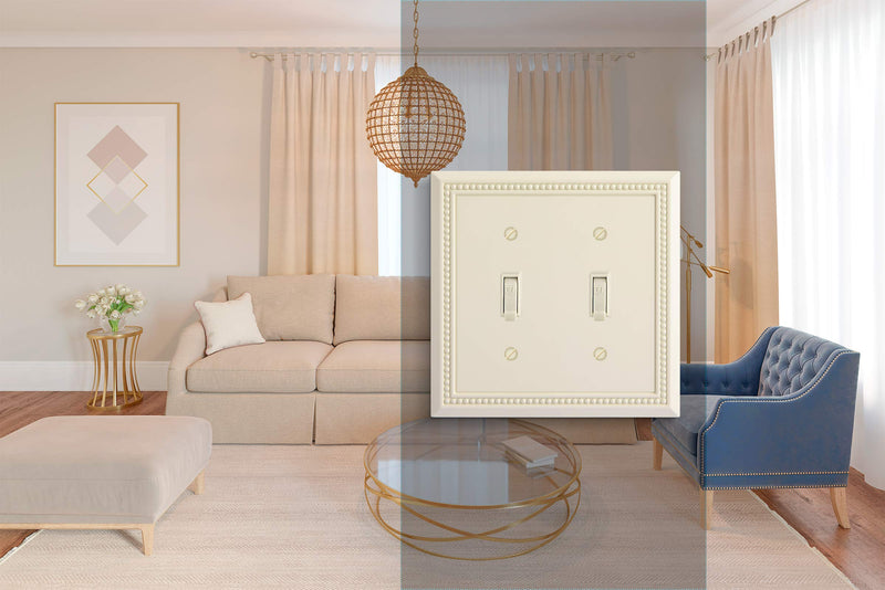 Henne Bery Sunken Pearls Heavy Duty Decorative Wall Plate Switch Plate Outlet Cover, Durable Solid Zinc Alloy (Double Toggle, Light Almond) Double Toggle