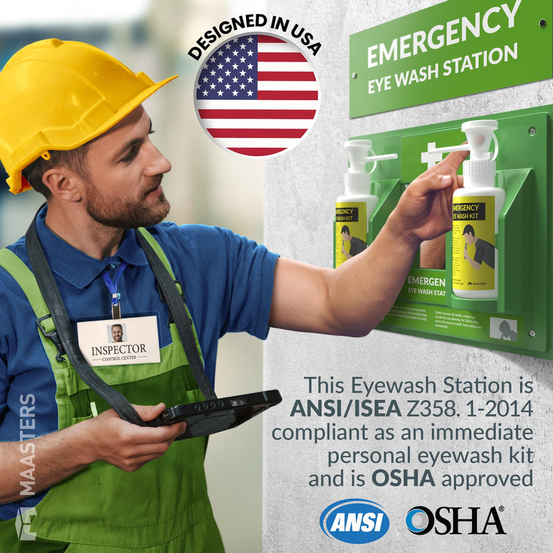 BPA Free Portable Eye Wash Station OSHA Approved - Wall-Mounted First Aid Eye Wash Kit w/Mirror & 2X 16oz Empty Bottles - No Eye Wash Solution Included - Emergency Eyewash - Set of 1 Green