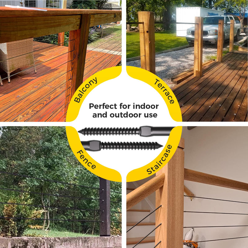 WAYSKA 40 Pack 3/16" Black Stainless Steel Cable Railing kit for Wood Post