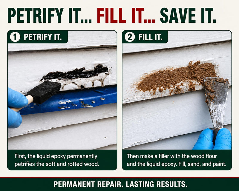 Re-Rot Wood Rot Repair Kit, 48 oz Penetrating Epoxy with Wood Flour Filler & Tools 48 Ounce