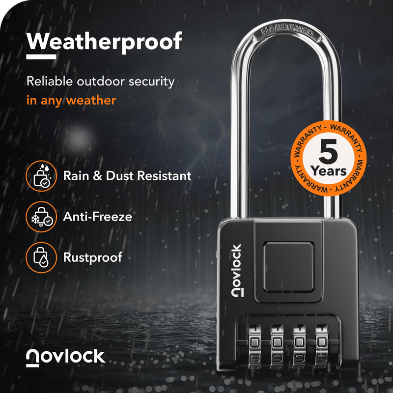 2.76 in Long Shackle Combination Locks for Outdoor & Indoor | Heavy Duty, Weatherproof, 4-Digit Security | Padlocks for Gates, Fences, Sheds, Lockers, Storage | 4-Pack, Black
