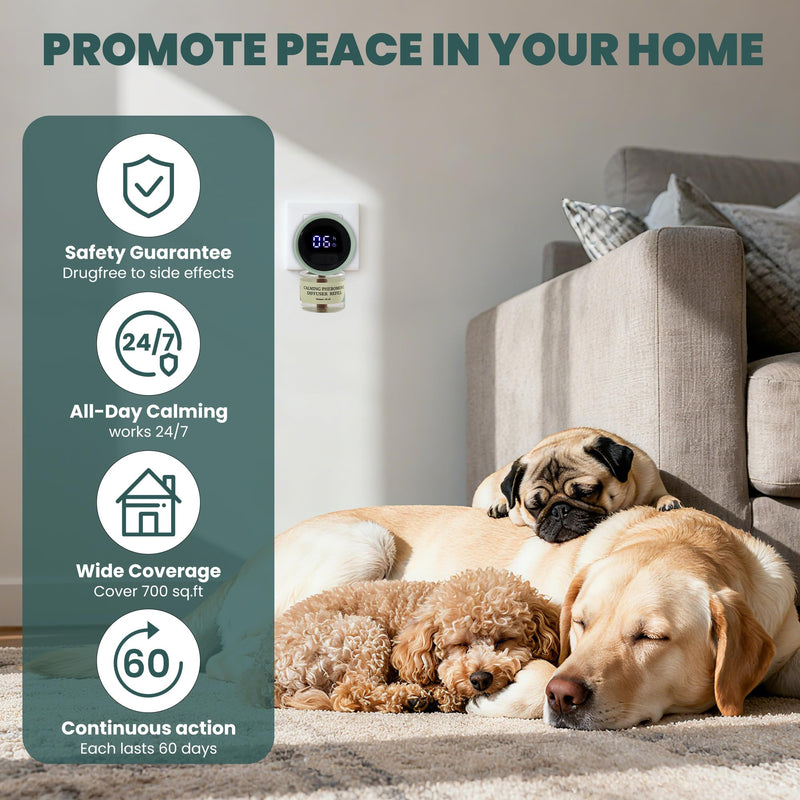 Smart 4-in-1 Dog Pheromones Calming Diffuser Kit with Four Timed Timer, 60 Days Effectively Anti Anxiety Relief Stress Dog Pheromones Calming Refills (2 Diffuser + 2 Refills) Beige