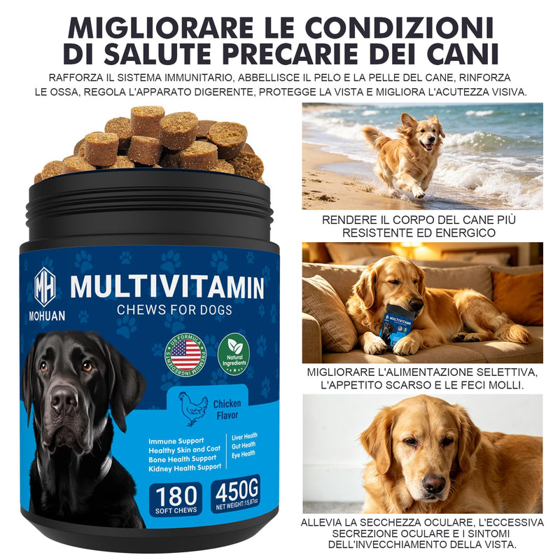 Dog Vitamins and Supplements - Multivitamin Chews - Supports Joint Health, Cares for Skin, nourishes Hair, boosts Immunity and Heart Health - Chicken 180 Chews