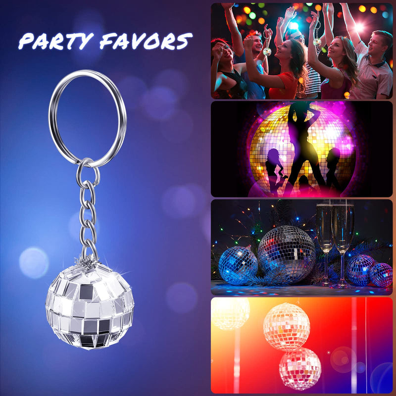 Hicarer 12 Pcs Mirror Disco Ball Keychains Bulk Mini 70s Keychains 1970s Accessories for Disco Party Supplies(0.8 Inch in Diameter,Silver) Silver