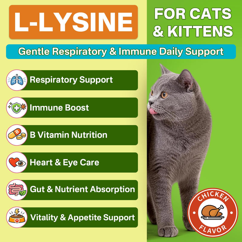 Puyrzoe Lysine for Cats Drops + Cat Probiotics Chews – Respiratory & Immune Support + Gut & Digestive Balance – Liquid Lysine 60ml + 500 Chews Crunchy Cheese Core with 3 Probiotics & FOS for Cats