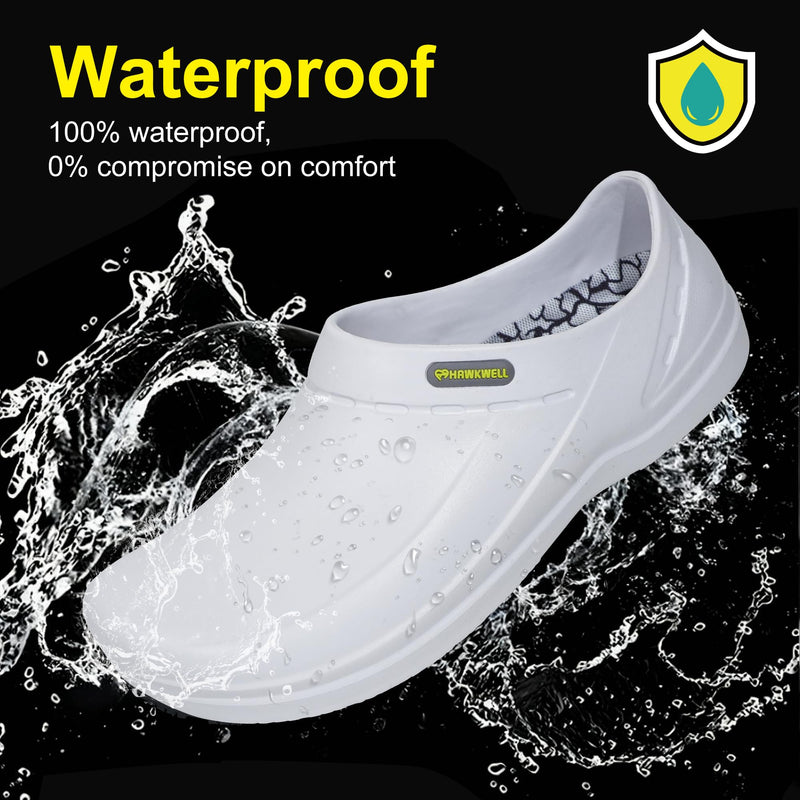 Hawkwell Professional Nursing Shoes for Men - Slip Resistant Surgical Clogs, Lightweight Waterproof Medical Work Shoes - Comfortable Shoes for Healthcare, Food Service, Garden 9 White