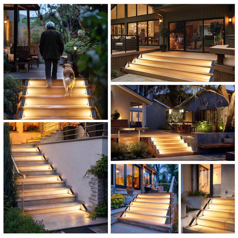 Motion Sensor Solar Stair Lights Outdoor, 8-Pack Super Bright LED Solar Powered Step Lights for Outside, 550LM IP67 Waterproof Outdoor Sensor Lights for Stair Porch Yard Deck, Warm White