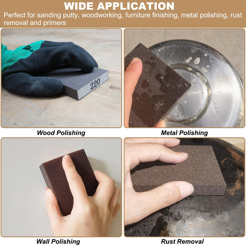 6 Pack 400 Grit Hand Sanding Block, Washable and Reusable Sanding Sponge Great for Pot Brush Pan Brush Sponge Brush Glasses Sanding Wood Sanding Metal Sanding (400 Grit)
