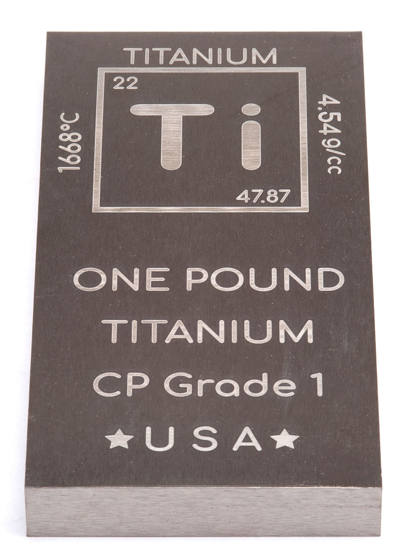 Titanium Bar - 1lb Engraved Commercially Pure Bullion Bar Chemistry Element Design by Unique Metals
