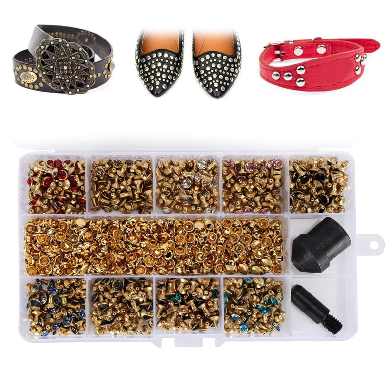 540 Sets Rhinestones Rivets Studs, 6mm Leathercraft Colorful Rhinestones Rapid Rivets Studs Buttons Spikes Rivets for Clothing, Purse, Bags, Shoes, Leather Craft
