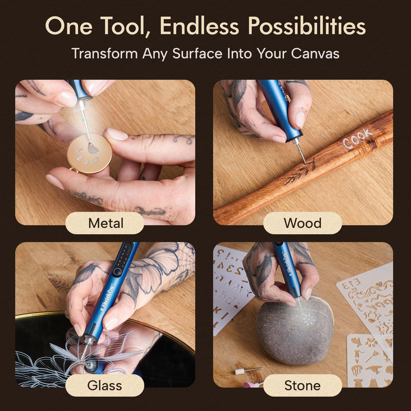 SketchPro Cordless Engraving Pen with LED Light – 3-Speed Precision Etching Tool for Wood, Metal, Glass & Plastic – USB-C Rechargeable, 26 Accessories – Ideal for DIY, Jewelry & Craft Projects