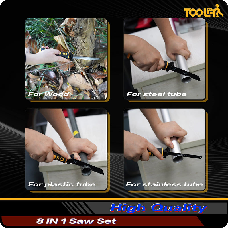 8-In-1 Multi Blades Hand Saw, Drywall Cutter Saw. Hacksaw. Long Blade Hand Saw, Jab Saw, For Cutting Drywall, Sheetrock, Wood, Metel, Plastic, Plywood. Blade Quick Change Mechanism.