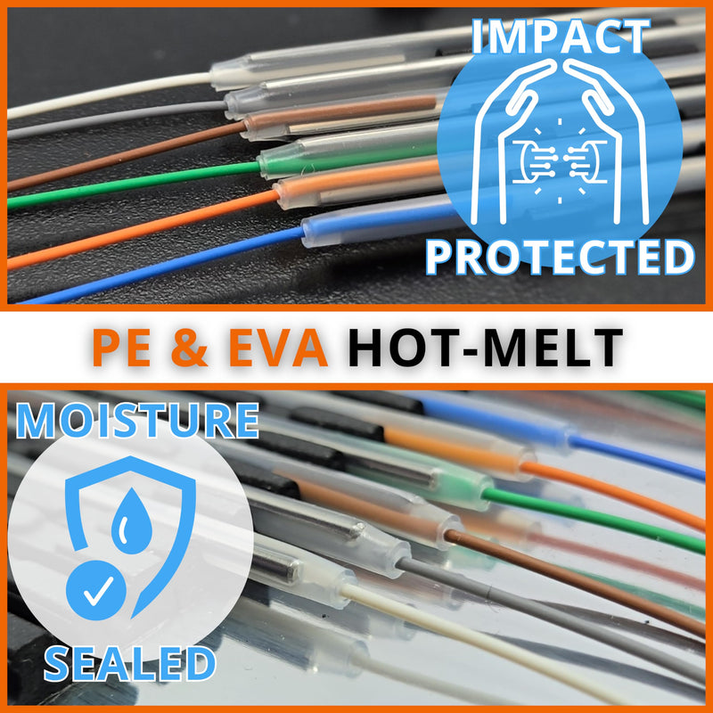 Fiber Optic Fusion Splice Sleeves 60mm x 2.6mm – 500 Pcs Bulk Heat Shrink Protectors for Fusion Splicer – Commercial-Grade Preshrunk PE & EVA Tubes with Stainless Steel Pin