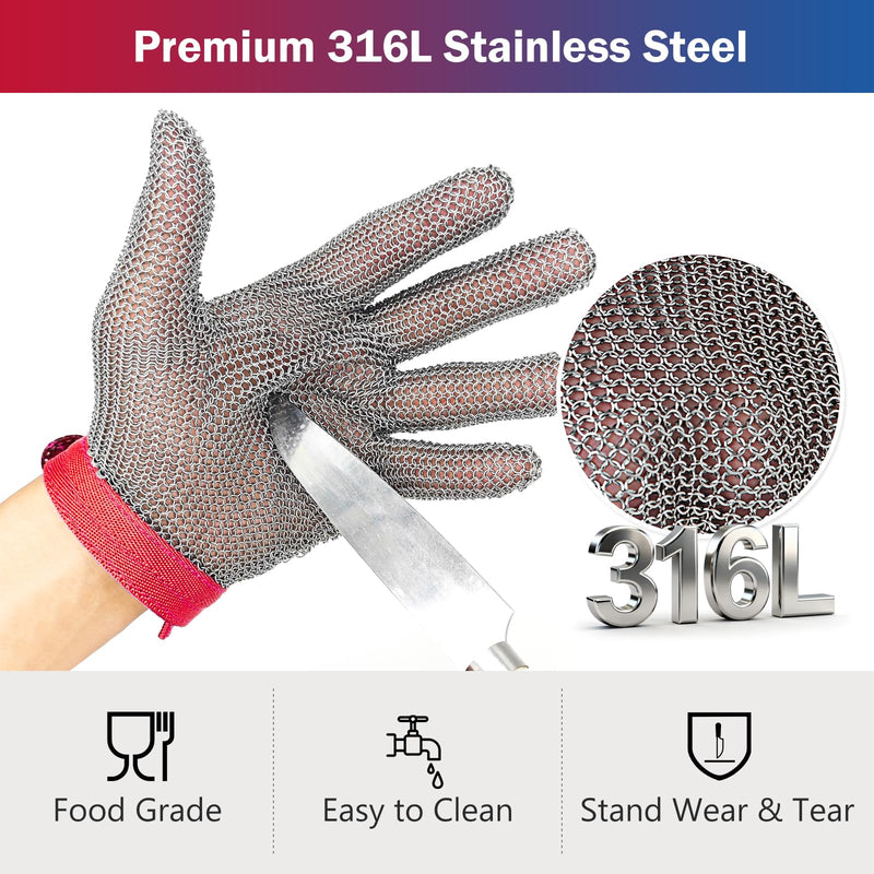 Chainmail Gloves for Cutting Meat&Food,Highest Level Cut Resistant Gloves Food Grade,Upgrade Stainless Steel Metal Mesh Glove,Cut Proof Glove for Chefs,Safety Work Butcher - NewNest Australia