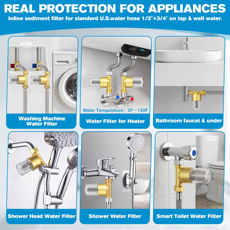 Gerrii 1 Pack Brass Washing Machine Water Filter Reusable, Gold