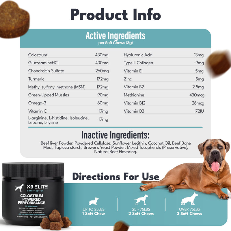 Dog Allergy Relief Chews for Itching Skin – Anti Itch, Gut Health & Immune Support with Colostrum & Omega 3 – Skin & Coat Supplement for Dogs 90 Count