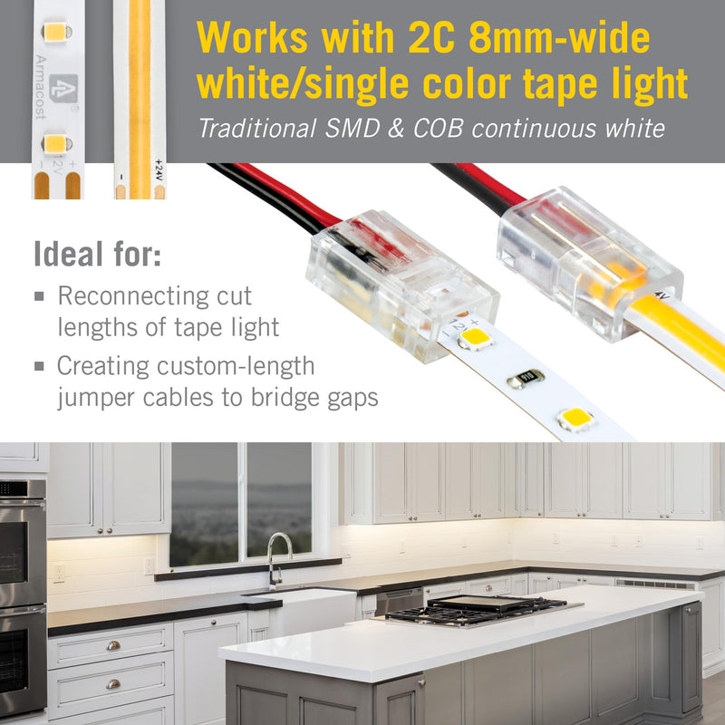 Armacost Lighting 566021 White/Single Color LED Wire to Tape Connector - 18 Pk 18 Pack Wire to Tape LED Strip Light Connectors