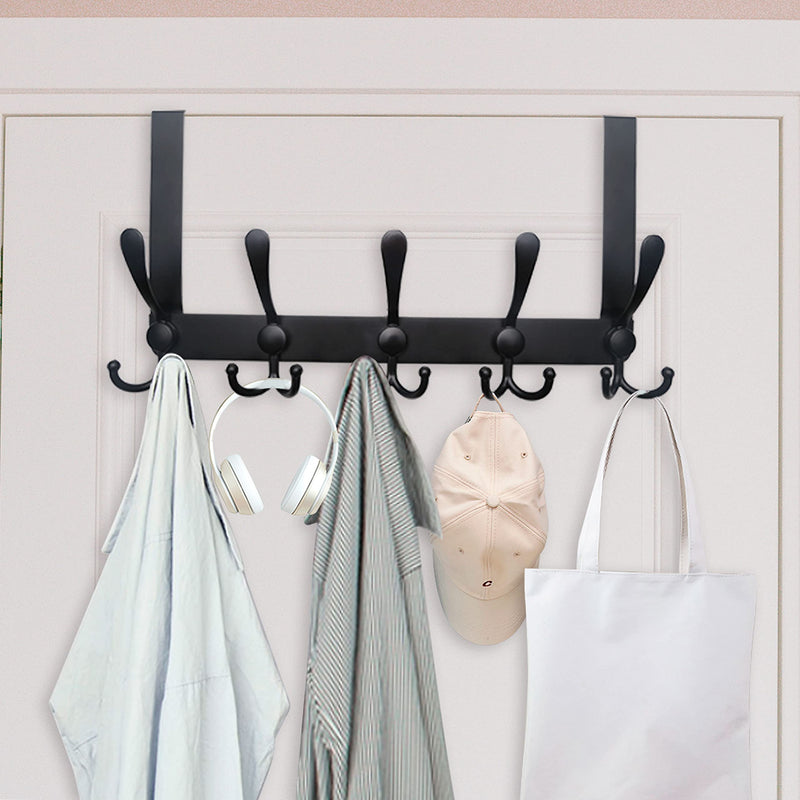 WEBI Over The Door Hooks,Over The Door Towel Rack,Door Hooks for Hanging,Door Coat Hanger Over Door Coat Rack for Towels,Clothes,Bathroom,Black 1 Black