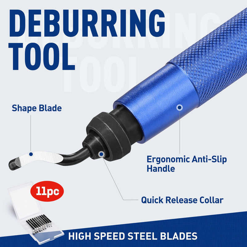 WORKPRO Deburring Tool with 11 Extra High Speed Steel Swivel Blades - 360 Degree Rotary Head Deburring Tool for Metal, Resin, Aluminum, Copper, Plastic, 3D Printing, Wood