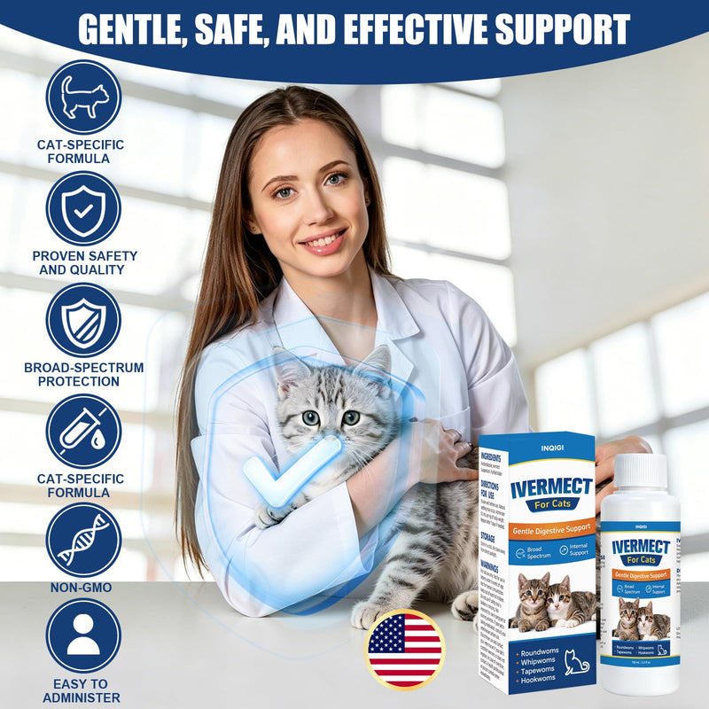 lvermect for Cats, Liquid Digestive Support for Kittens & Adult Cats, Broad Spectrum Gut Balance Formula, Internal Cleanse & Daily Wellness Support, Easy to Mix with Food or Water - 3.5 fl oz