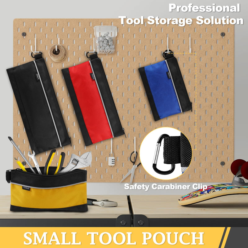 4 Pack Tool Pouch, Small Tool Bag with Zipper, 1680D Oxford Waterproof Multipurpose Tool Pouches with Carabiner for Men Tools, Travel Accessary, Stationary, Gadgets Storage Organizer, PSGJD-X4