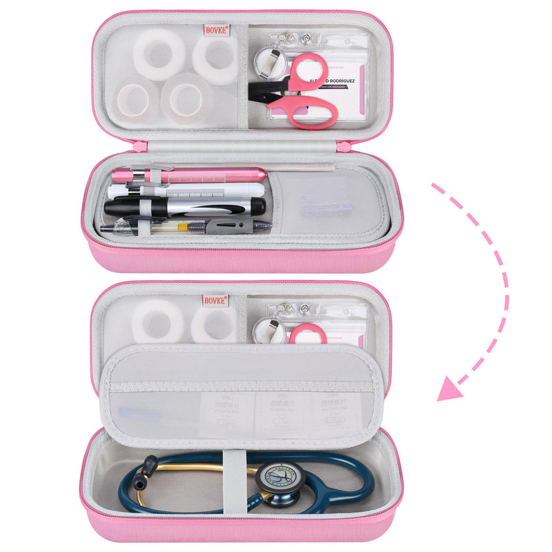 BOVKE Stethoscope Case Kit, 15 Pcs Tool Set Perfect Nurse Gift Include Stethoscope Case, Medical Scissor, Bandage Wraps, 2 Penlights with Batteries, Bandage Holder for Nurses, Pink