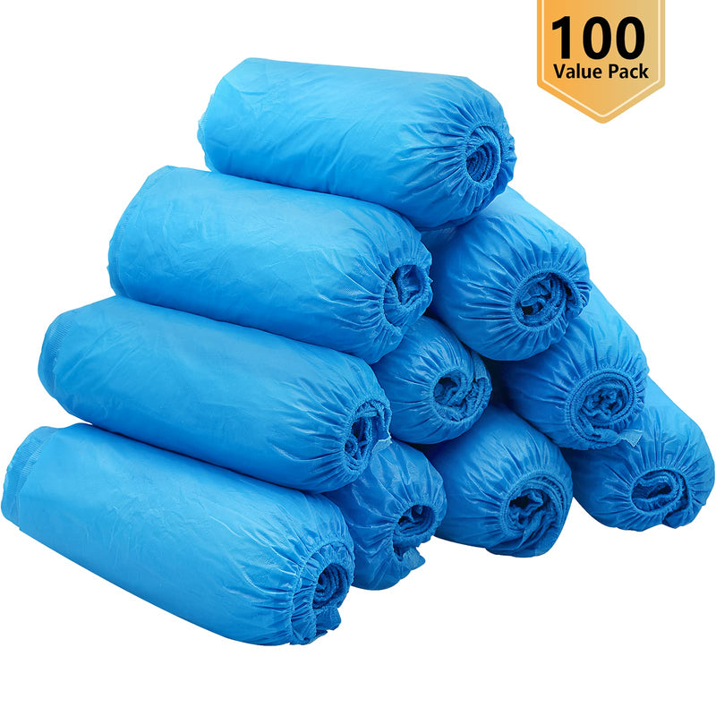 Hitituto Shoe Covers Disposable Non-slip for Indoors -100 Pieces (50 Pairs) Waterproof Premium CPE Booties Shoes Protectors Coverings, fits up to size 11 US Men and 13 US Women, Blue, Large Cpe 100. Pcs