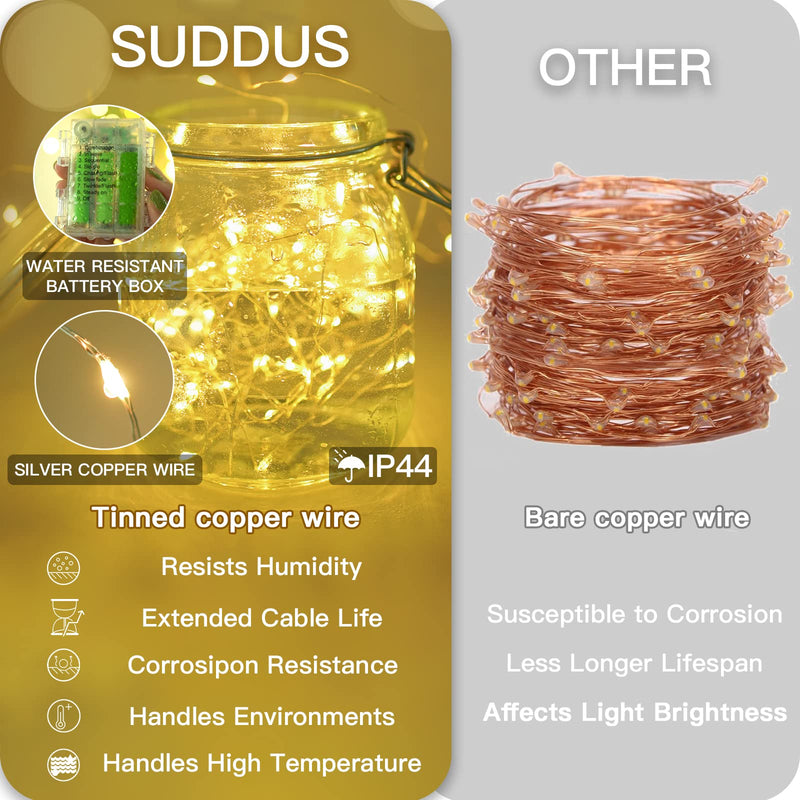 33ft 100 LED Outdoor String Lights, Warm White Fairy Lights Battery Operated with Remote, Led Twinkle Lights for Bedroom, Dorm, Backyard, Wedding, Tree, Mason Jar, Wall, Christmas 33 feet