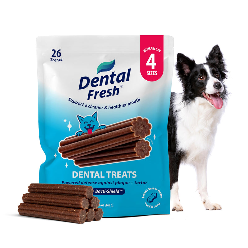 Dental Fresh Dental Treats for Medium Dogs, Vet-Formulated Teeth Cleaning Dental Sticks to Help Reduce Plaque and Tartar and Freshen Breath, 26 Count Brush Free Dental Chews for Dogs 26 to 49 lbs