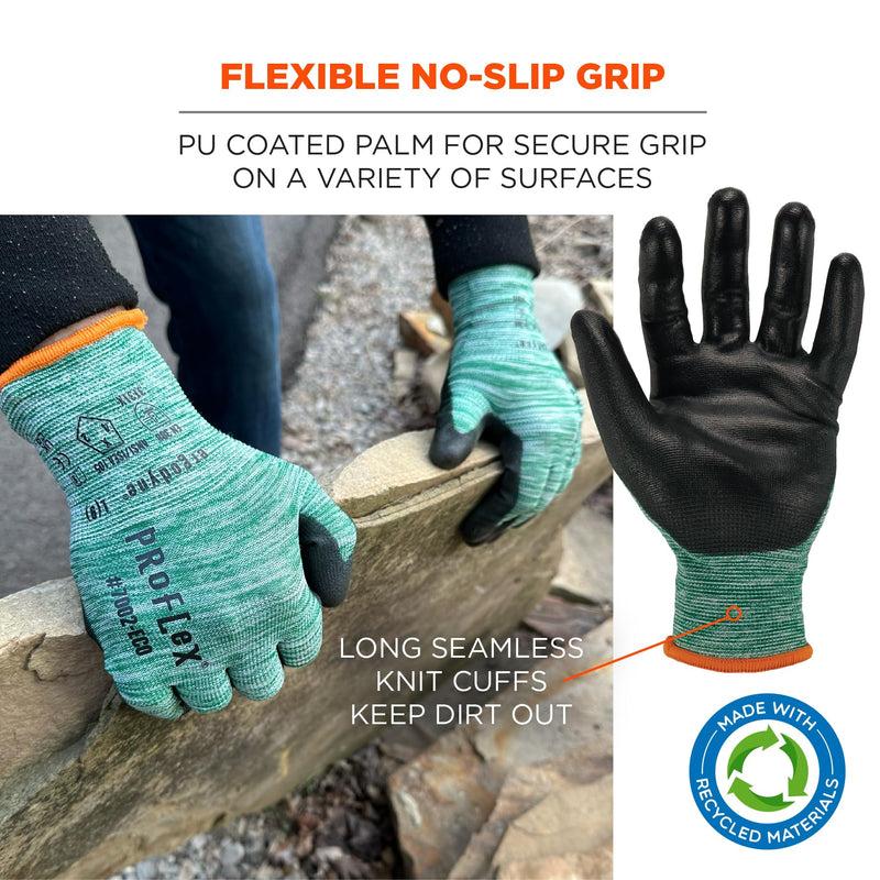 Ergodyne ProFlex 7002-ECO Work Glove, Recycled PU Coated Palms Gloves, Post Consumer Materials, 15 gauge, 12-Pack Small 12-Pack