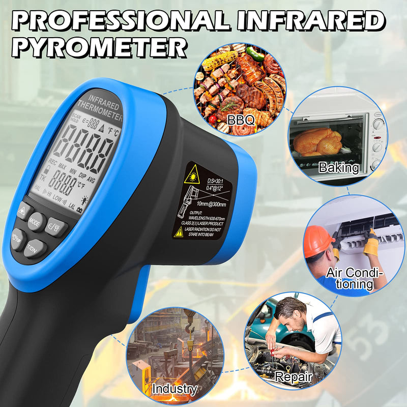 BTMETER Infrared Thermometer Laser Temperature Gun 30:1, -58°F to 2732°F | Non-contact Industrial IR Pyrometer for high-temp surface measure Cooking Meat Food, Adjustable Emissivity(Not for Human)