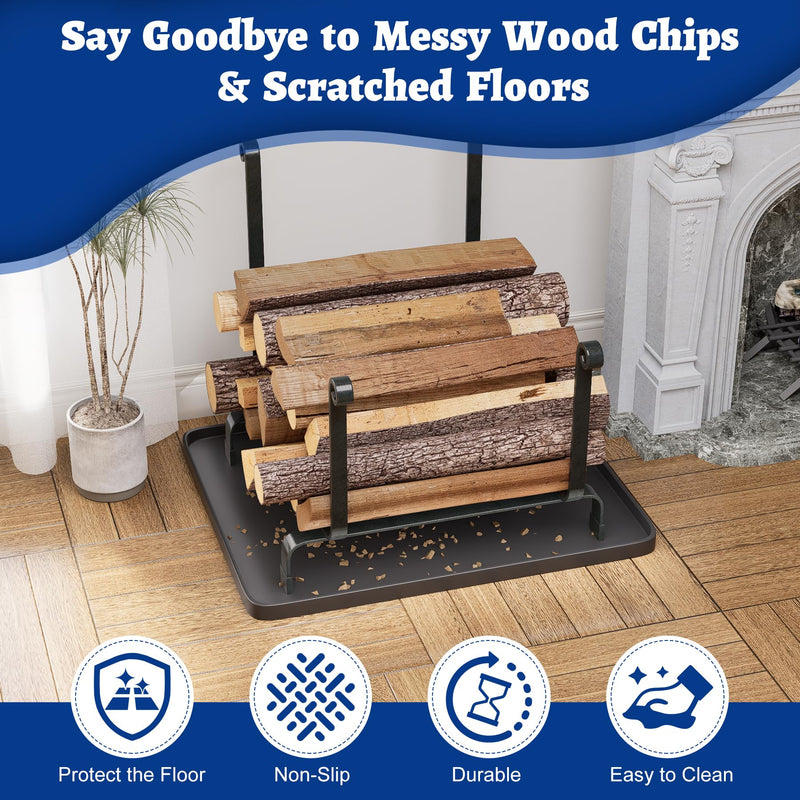 Firewood Debris Tray for Firewood Rack Indoor, 23.6" x 19.7" Fireplace Tray, Non-Slip Wood Debris Pan for Log Holder, Fireplace Accessories, Collect Wood Chips, Protect The Floor