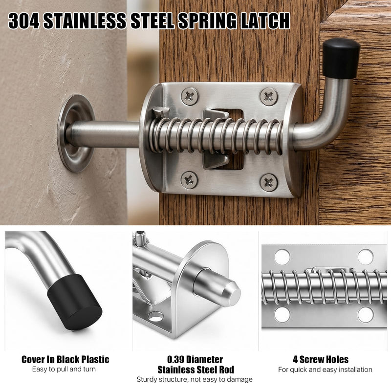 6 Pcs Barrel Bolt Latch Pin, 5 Inch Spring Loaded Latch Pin, 304 Stainless Steel Trailer Gate Spring Latch, Heavy Duty Spring Locking Barrel Bolt for Door Cabinet Chest Trailer Gate, Silver