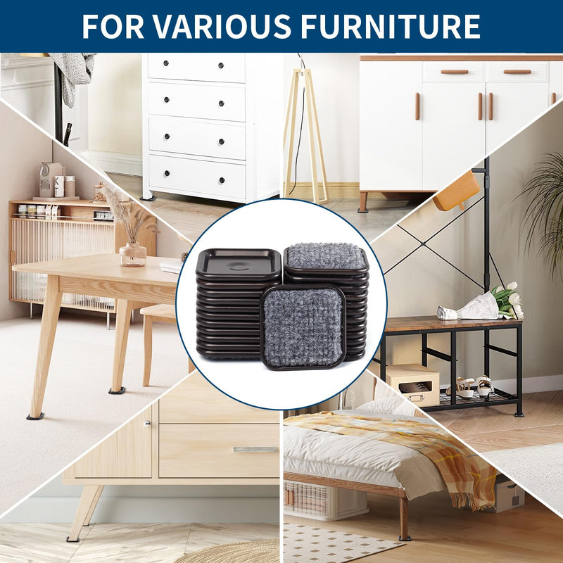 2 1/2" Square Reusable Felt Furniture Caster Cups with Carpet Bottom, Felt Furniture Sliders Floor Protectors Pads to Protect Hardwood, Tile or Laminate Floors from Scratches, Brown/Gray (16 Pack) 2-1/2 Inch
