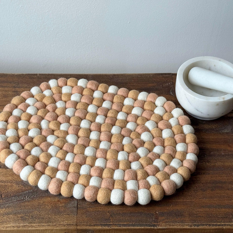 Global Crafts GLG50071XL_GWH - Handmade Felt Wool Trivet - Rectangle Table Mat, Multicolor Yellow, White