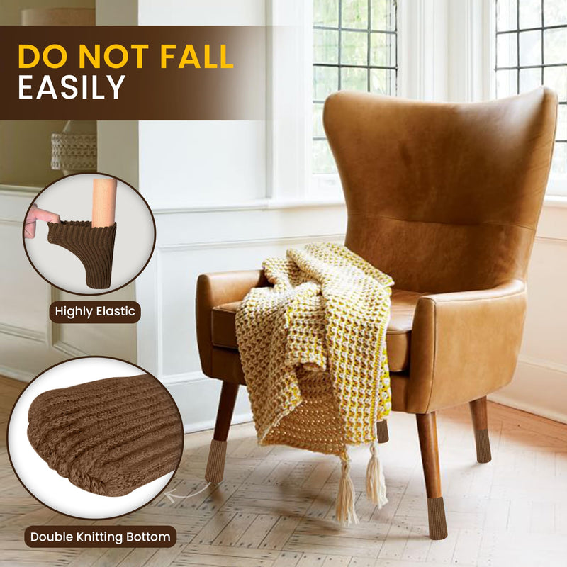 16 Pcs Brown Premium Chair Leg Socks Protectors for Hardwood Floors - Do not Easily Fall Off - Very Easy to Put on - Fits All Leg Shapes - High Elastic Bar Stool Leg Covers - Furniture Pads 16 Pcs