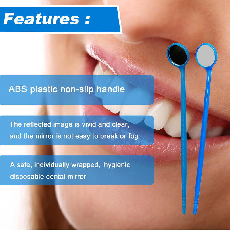 100pcs Disposable Dental Exam Mouth Mirrors Oral Dental Mirror Plastic Dental Instrument (Blue) Blue