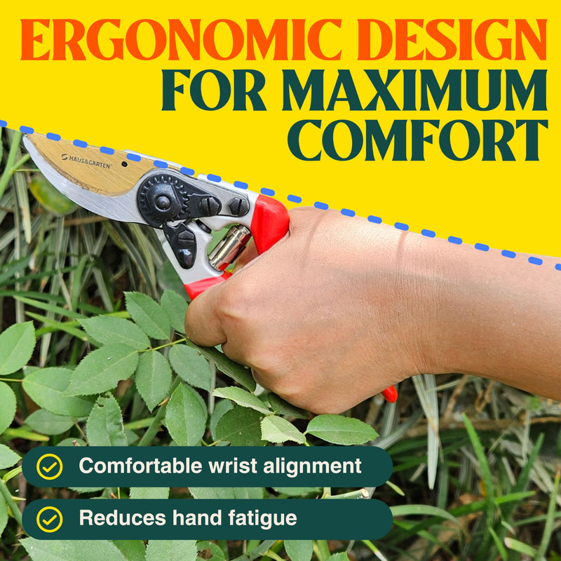 Haus & Garten EnduroPRO Ergonomic Bypass Pruners - Professional Titanium Garden Shears - Heavy Duty Hand Pruning Scissor, Tree Trimmer, Gardening Tool, Branch, Hedge, Rose, Shrub & Bush Clippers