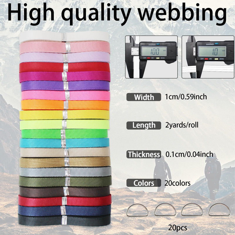 ZHFMILY 3/8 inch Nylon Webbing Strap Flat Heavyweight Webbing Cloth Fabric Strapping for Handbag, Indoor&Outdoor Gear, Pet Collars, DIY Projects, Crafts, Sewing 50 Yards 40 Yards Multi-color