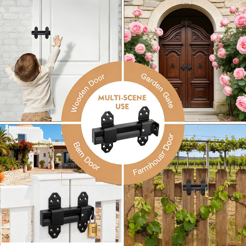 Heavy Duty Slide Bolt Gate Latch,Gate Latch Lock with Padlock Hole,Gate Latch for Wooden Fences, Barn Doors, Sliding & Swing Gates, Outdoor Sheds & Courtyards, Matte Black(2Pack) Black (2Pack)