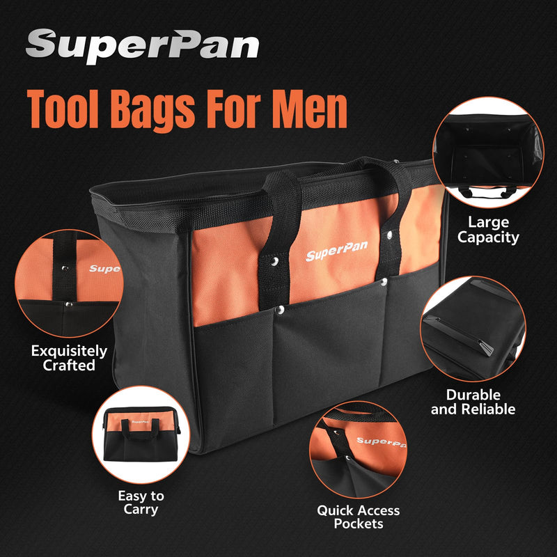 15-Inch Heavy Duty Tool Bag, Portable Empty Tool Box Organizer Storage, Toolbox Organization, Soft Handle Carrying Toolbag with Large Zipper, 40lb (Orange)