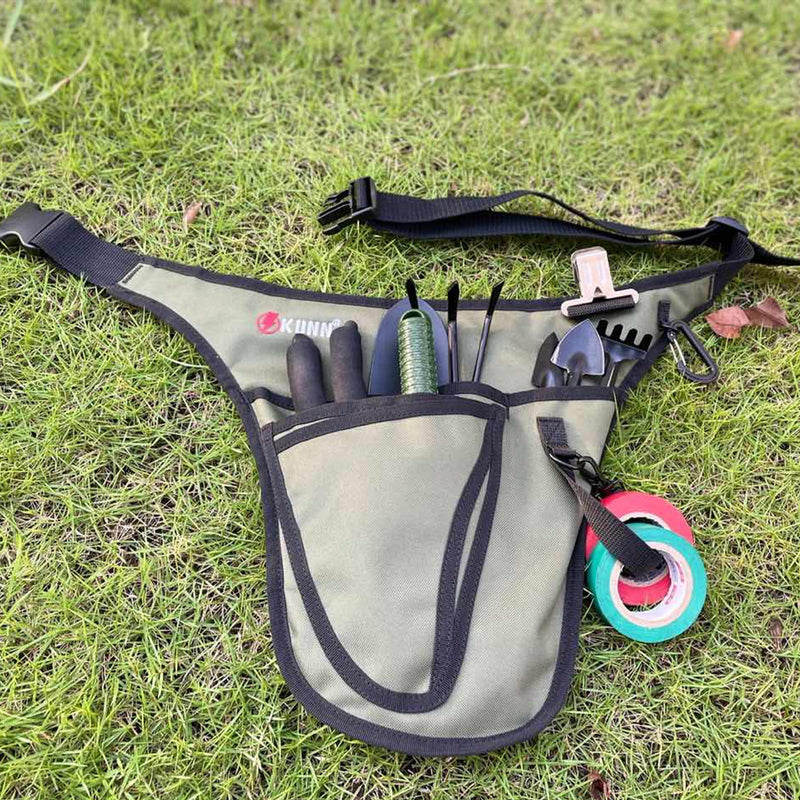 KUNN Garden Tool Belt,Durable Adjustable Tool Belt Waist Pouch with 4 Pocket for Women Men Gardeners Florist Army Green GA01-Army Green