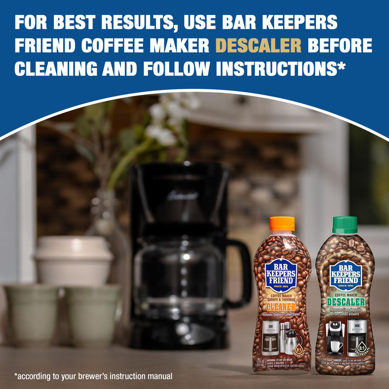 Bar Keepers Friend Coffee Maker Cleaner (2 x 12 oz) Removes Stains & Oily Residue from Espresso Machines, Carafes, Thermos, Drip Coffee Pots, Single-Cup Coffee Makers & More 2