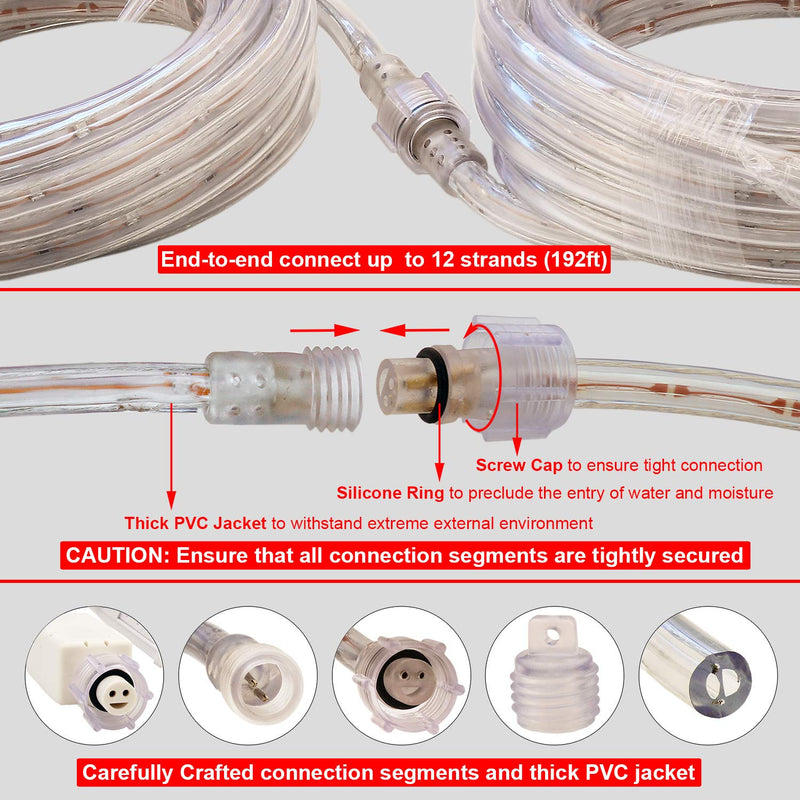 Red LED Lights, 16ft Rope Lights, Flexible and Connectable Strip Lighting, Waterproof for Indoor Outdoor Use, 360 Beam Angle, High Brightness for Home Christmas Thanksgiving Halloween Red