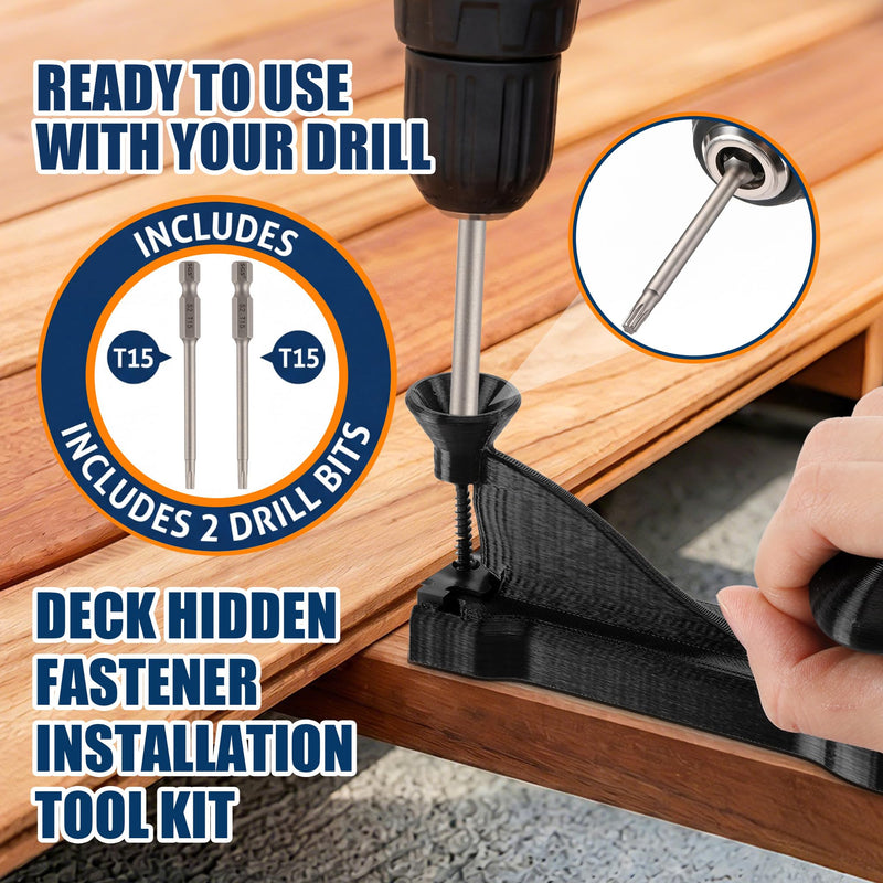 Hohean Hidden Fastener Installation Tool Kit Compatible with Trex Decking, Includes 100 Deck Fasteners, 100 Stainless Steel Screws & Drill Bit, Composite Decking Installation Tool Set
