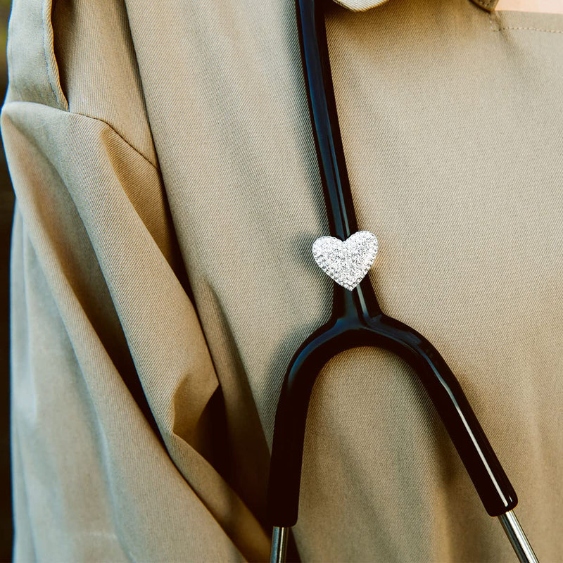 2 Pack Spark Bling Love Heart Stethoscope Charms, Custom Stethoscope Id Name Tag Charm, Silvery RN Nurse Stethoscope Charm for Littman and More (Silvery)