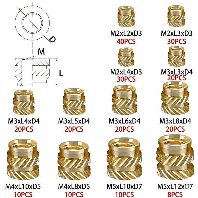 Soldering Iron Heat Set Insert Tool – 248Pcs Brass Threaded Inserts for 3D Printing & Plastic, M2 M2.5 M3 M4 M5 M6 M8 Iron Heat Set Insert Kit L360