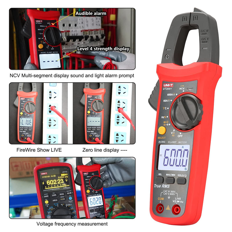 UNI-T UT204+ Digital Clamp Meter Temperature AC DC Current Voltage Resistance Tester multimeter UT204+