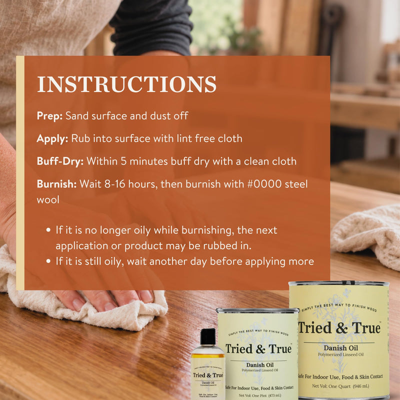 Tried & True Danish Oil, Pure Polymerized Linseed Oil Wood Finish, Pint